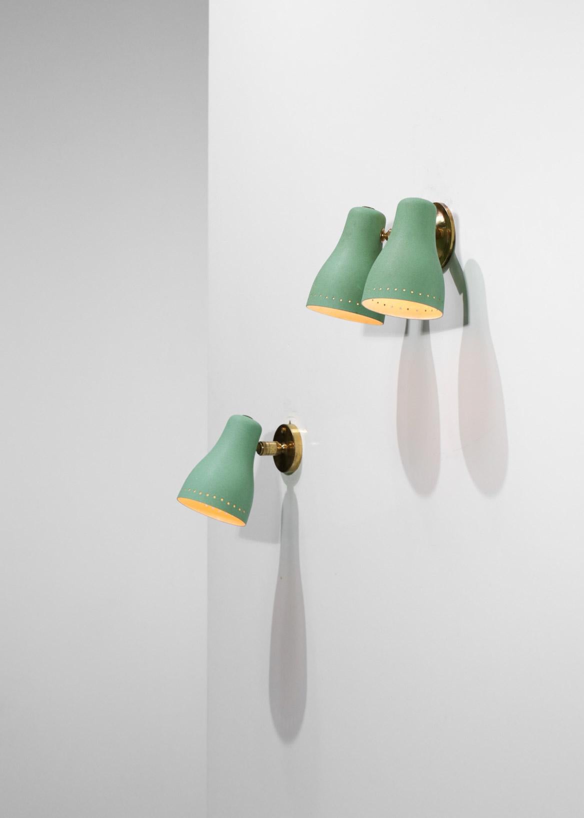 Mid-Century Modern Set of Three 60's Brass Water Green Wall Sconces