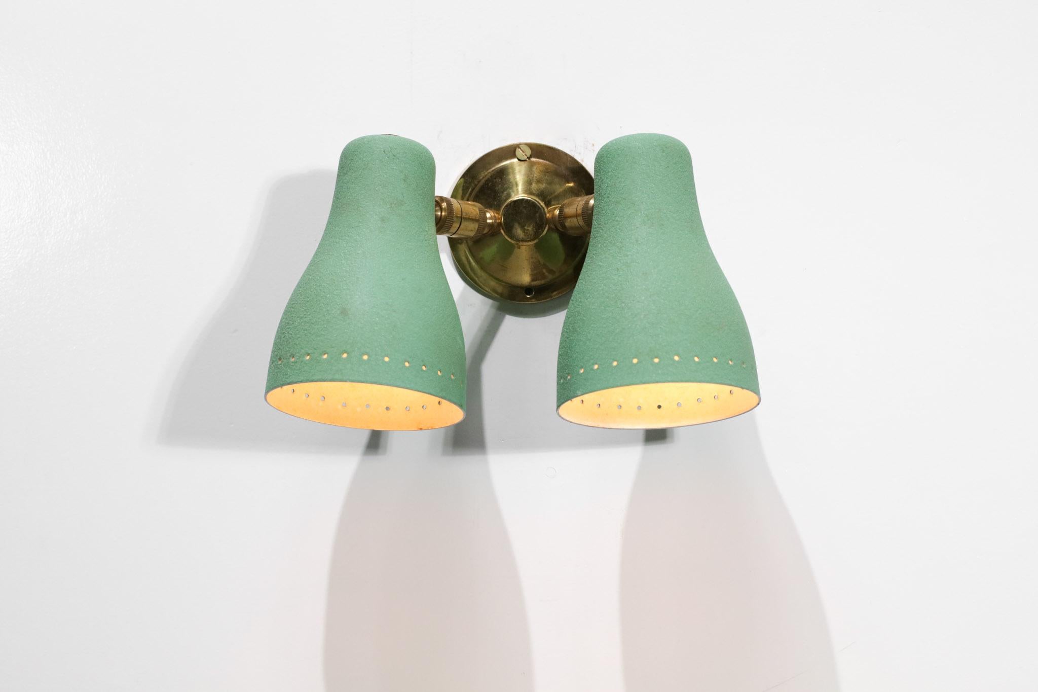 Set of Three 60's Brass Water Green Wall Sconces In Good Condition In Lyon, FR