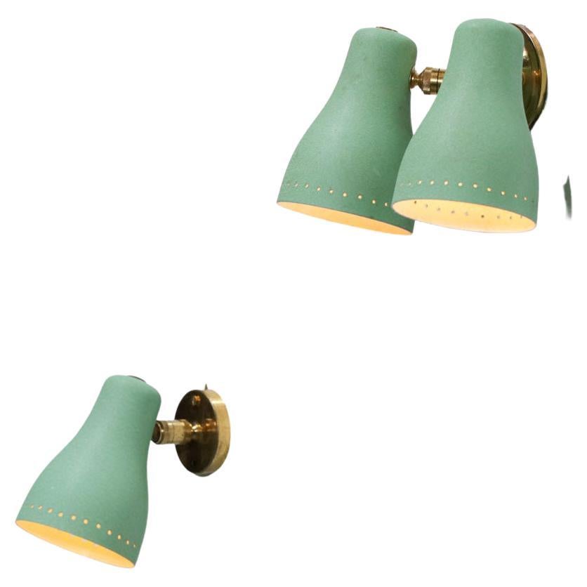 Set of Three 60's Brass Water Green Wall Sconces
