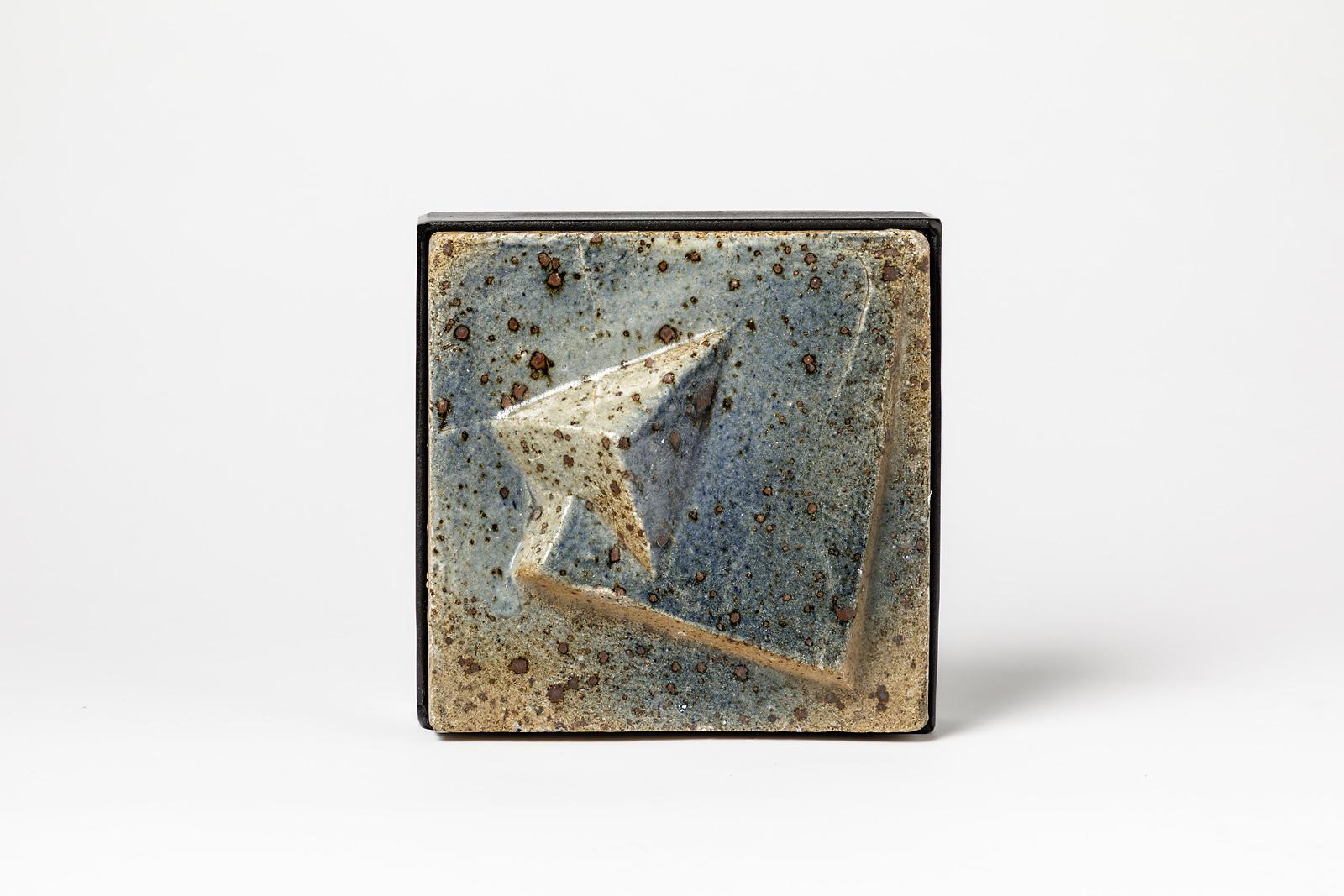 Mid-Century Modern Set of Three Abstract Blue Stoneware Ceramic Wall Sculpture by Pierre Digan