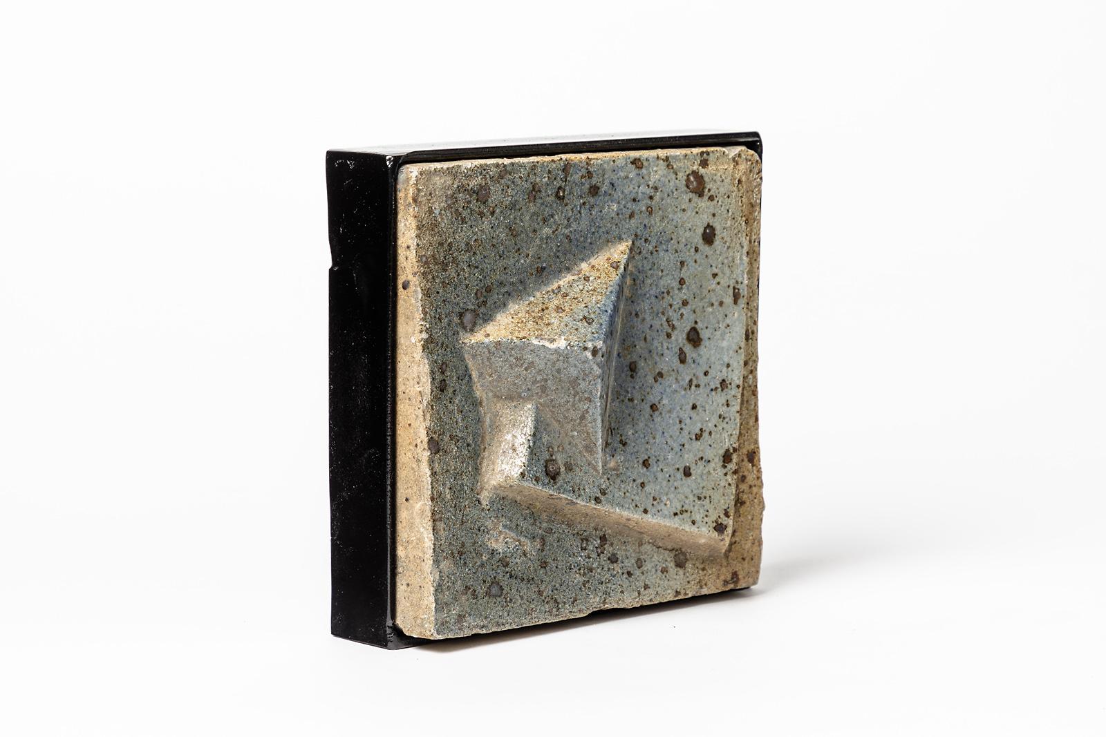 20th Century Set of Three Abstract Blue Stoneware Ceramic Wall Sculpture by Pierre Digan