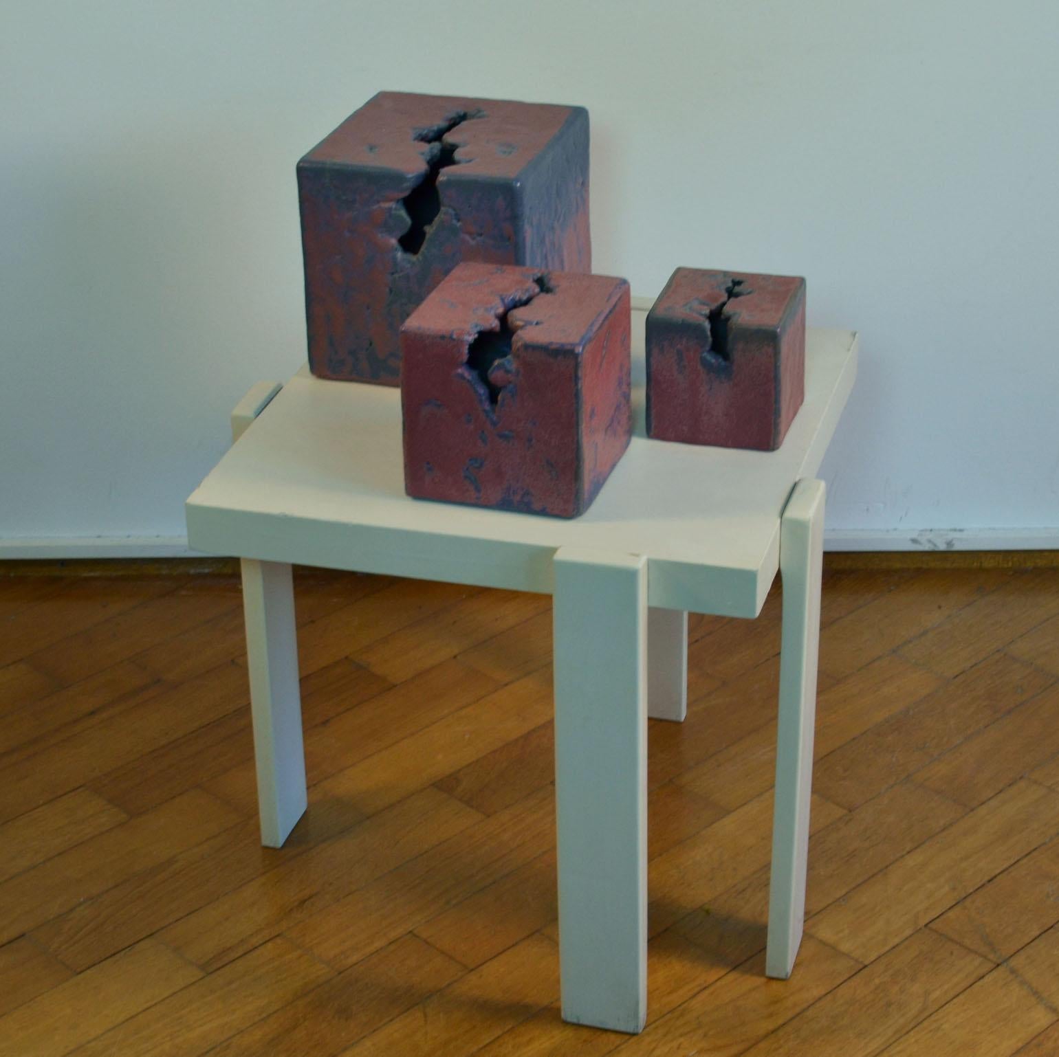 European Set of Three Abstract Ceramic Cube Sculptures For Sale
