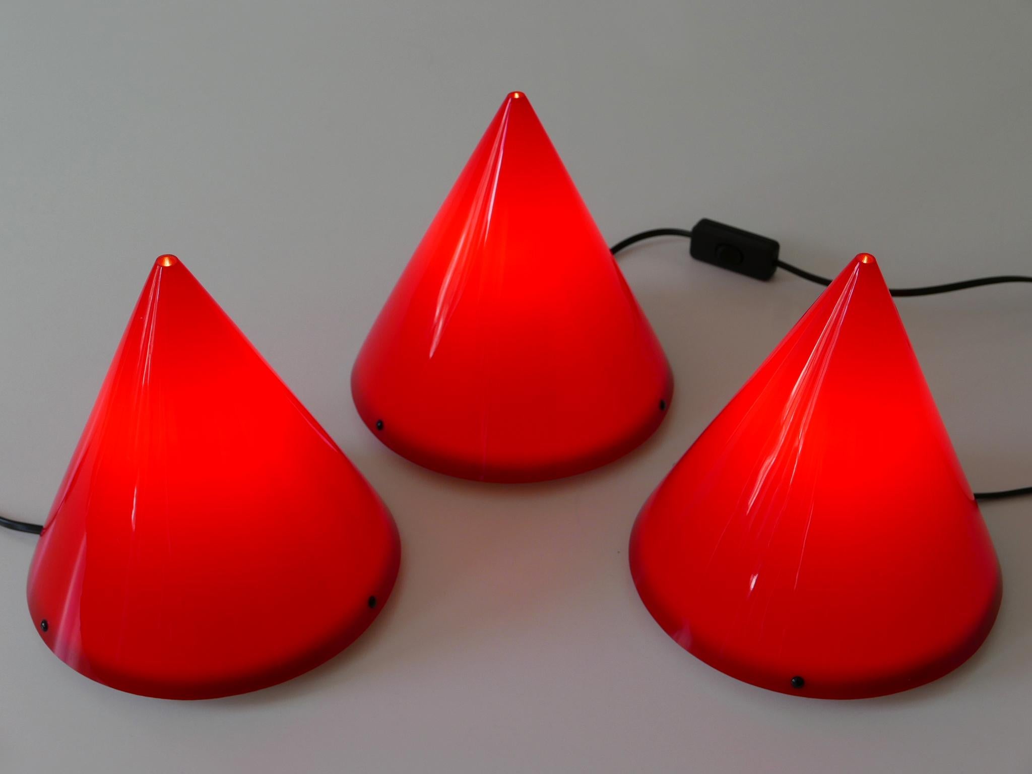 Set of Three Acrylic Table Lamps or Sconces Cone by Verner Panton for Poly Thema For Sale 3