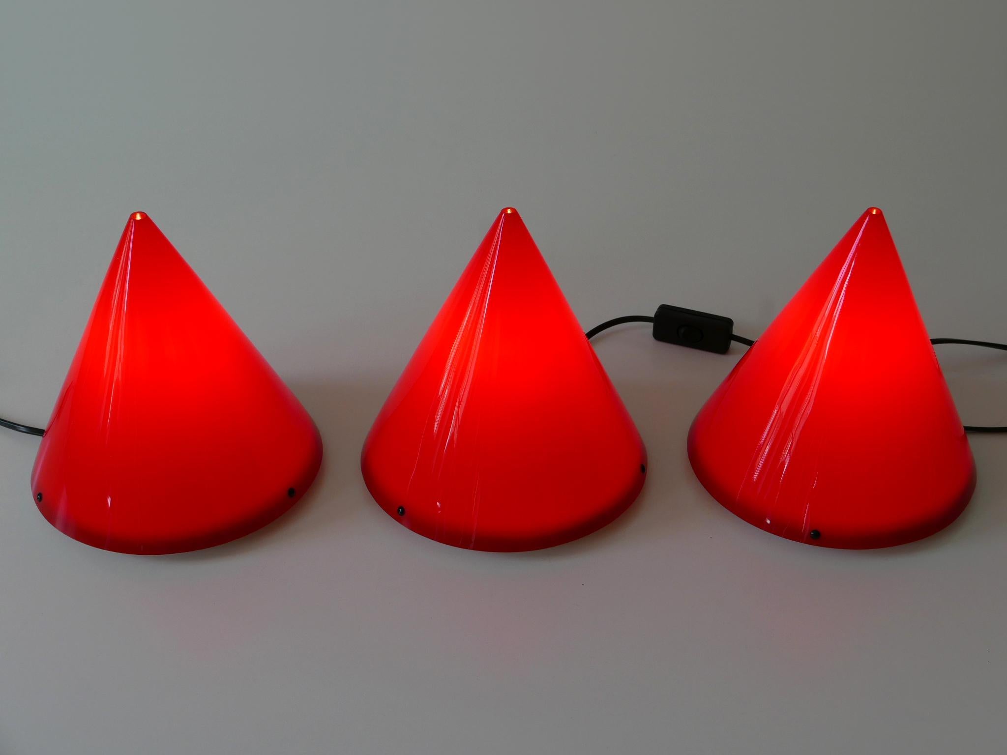 Set of Three Acrylic Table Lamps or Sconces Cone by Verner Panton for Poly Thema For Sale 7