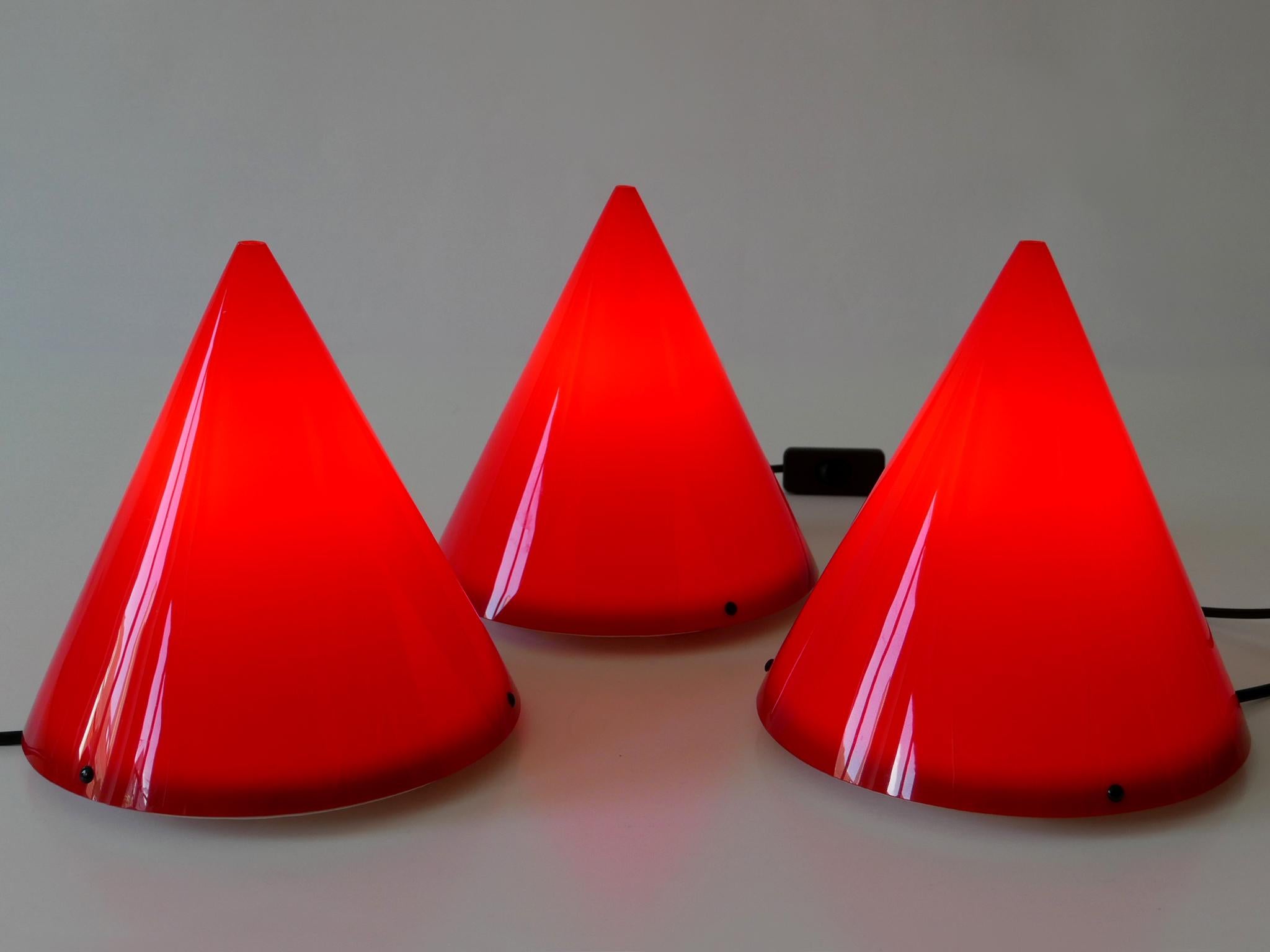 Modern Set of Three Acrylic Table Lamps or Sconces Cone by Verner Panton for Poly Thema For Sale