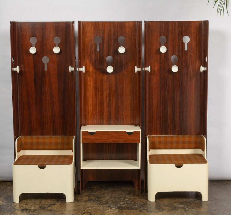 Set of Three Adjustable Carlo De Carli Coat Racks with a Drawer and Two