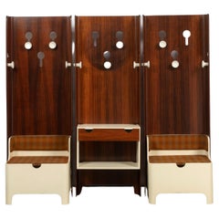 Set of Three Adjustable Carlo De Carli Coat Racks with a Drawer and Two Seats 