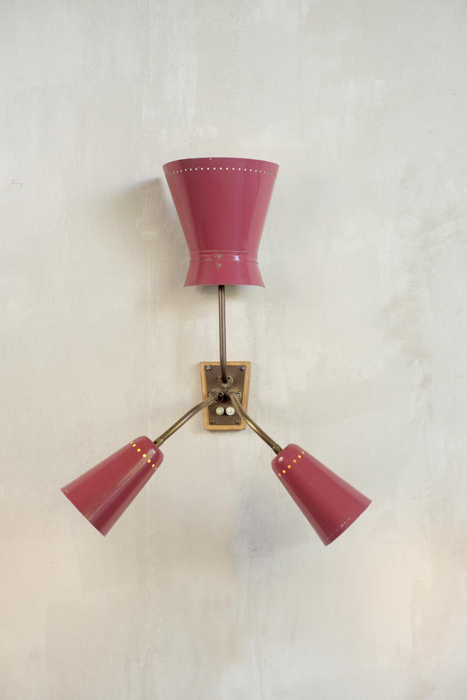 Set of Three Adjustable Wall Lights, Italy 1950 For Sale 7