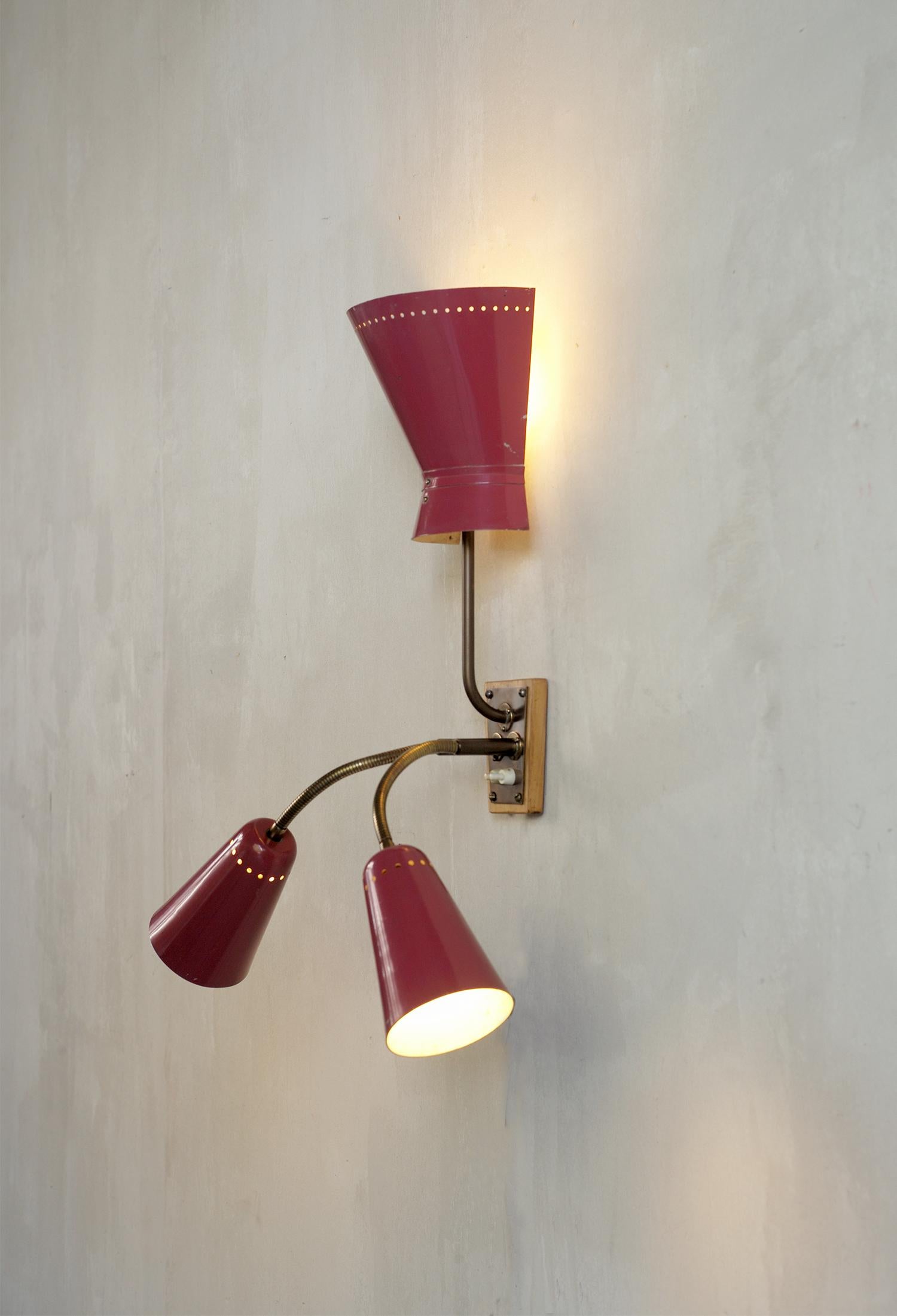 Mid-20th Century Set of Three Adjustable Wall Lights, Italy 1950 For Sale