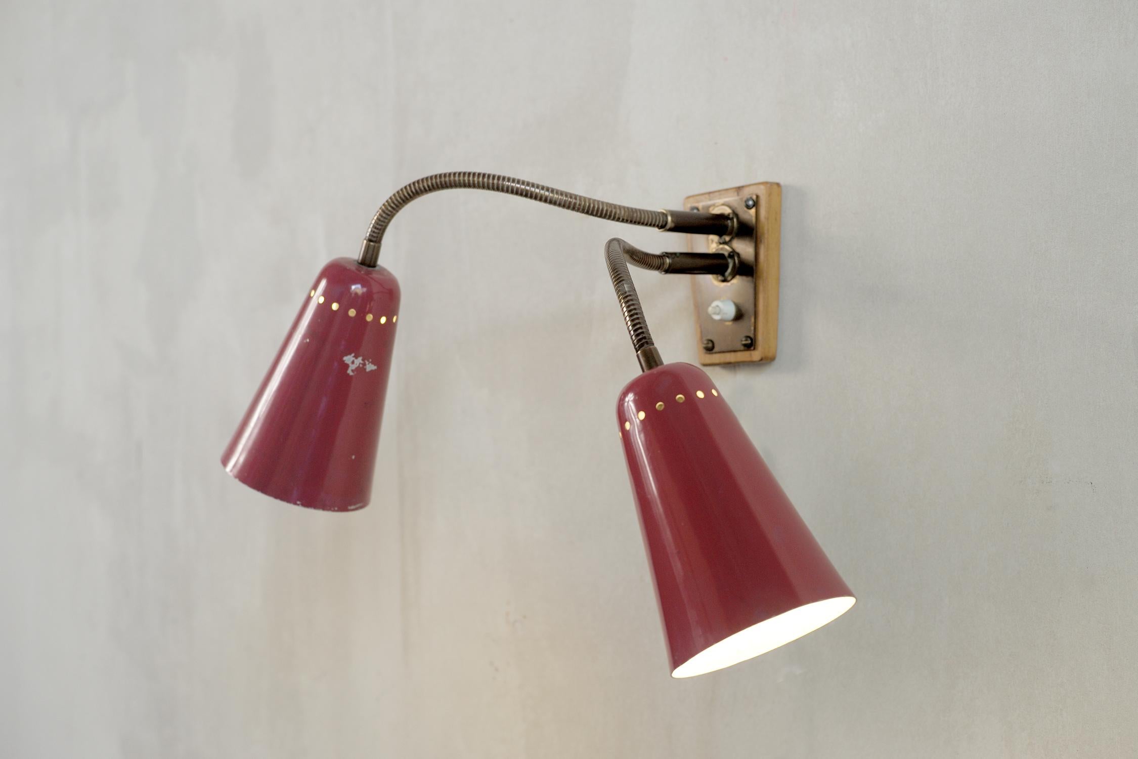 Set of Three Adjustable Wall Lights, Italy 1950 For Sale 1