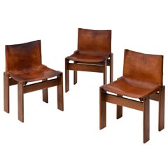 Set of Three Afra & Tobia Scarpa Monk Chairs in Patinated Cognac Leather