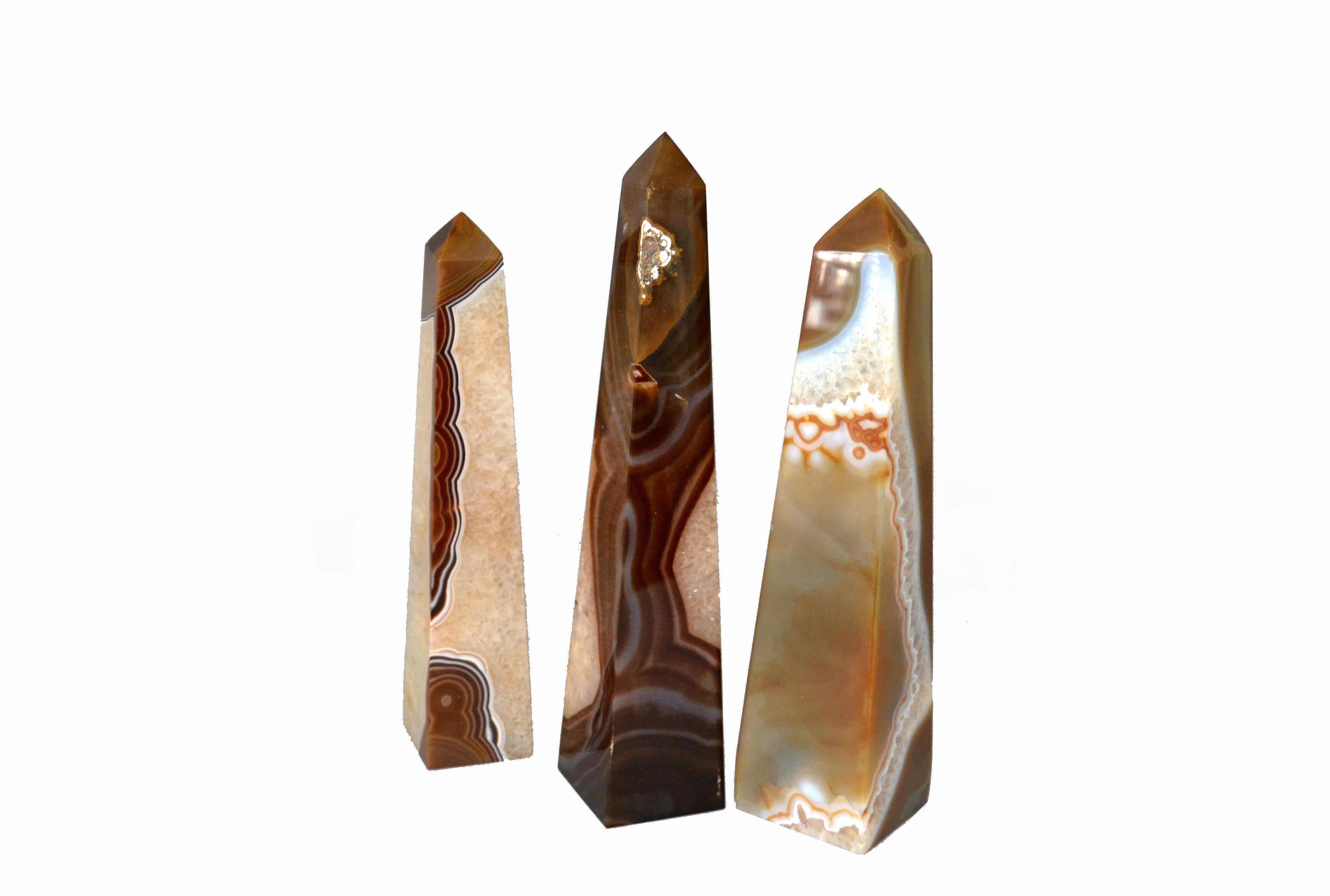 Set of Three Agate and Amethyst Mineral Obelisks 5