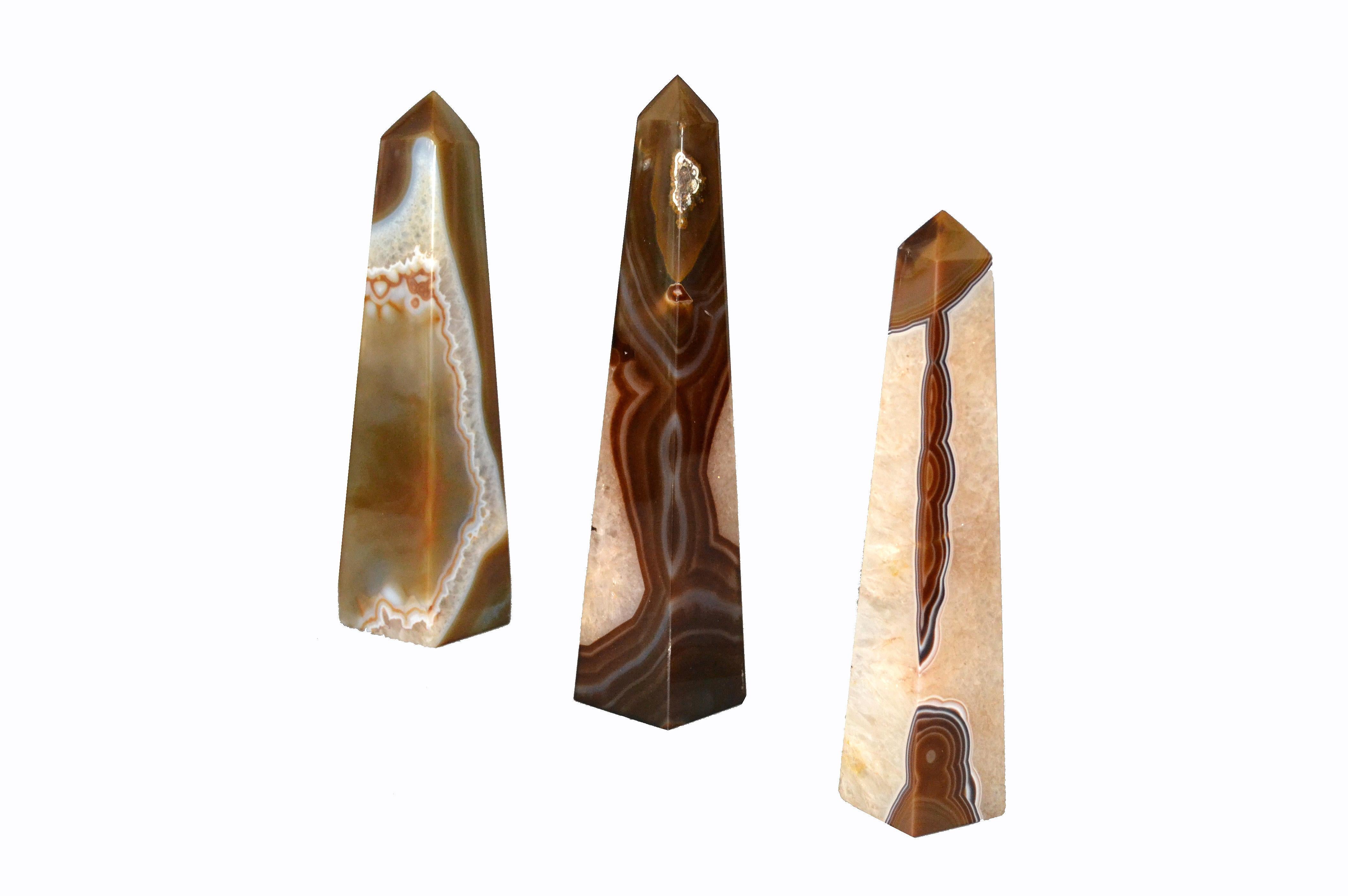 Set of Three Agate and Amethyst Mineral Obelisks 4