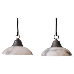 Set of Three Alabaster Small Antique Pendant Lights