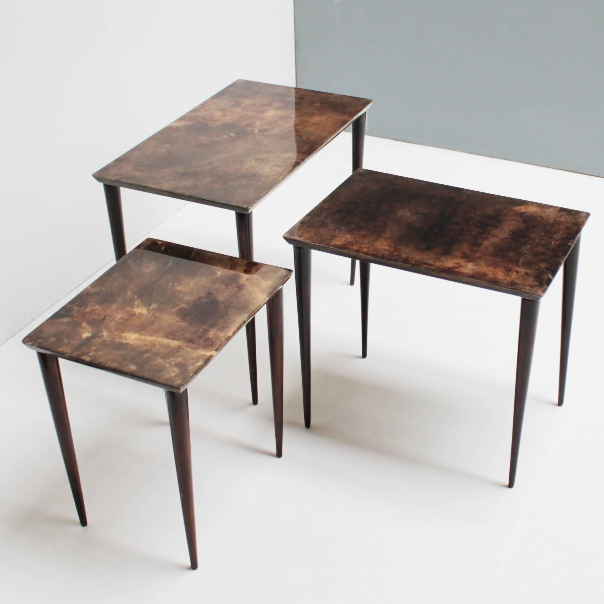Set of Three Aldo Tura Parchment Nesting Tables 3