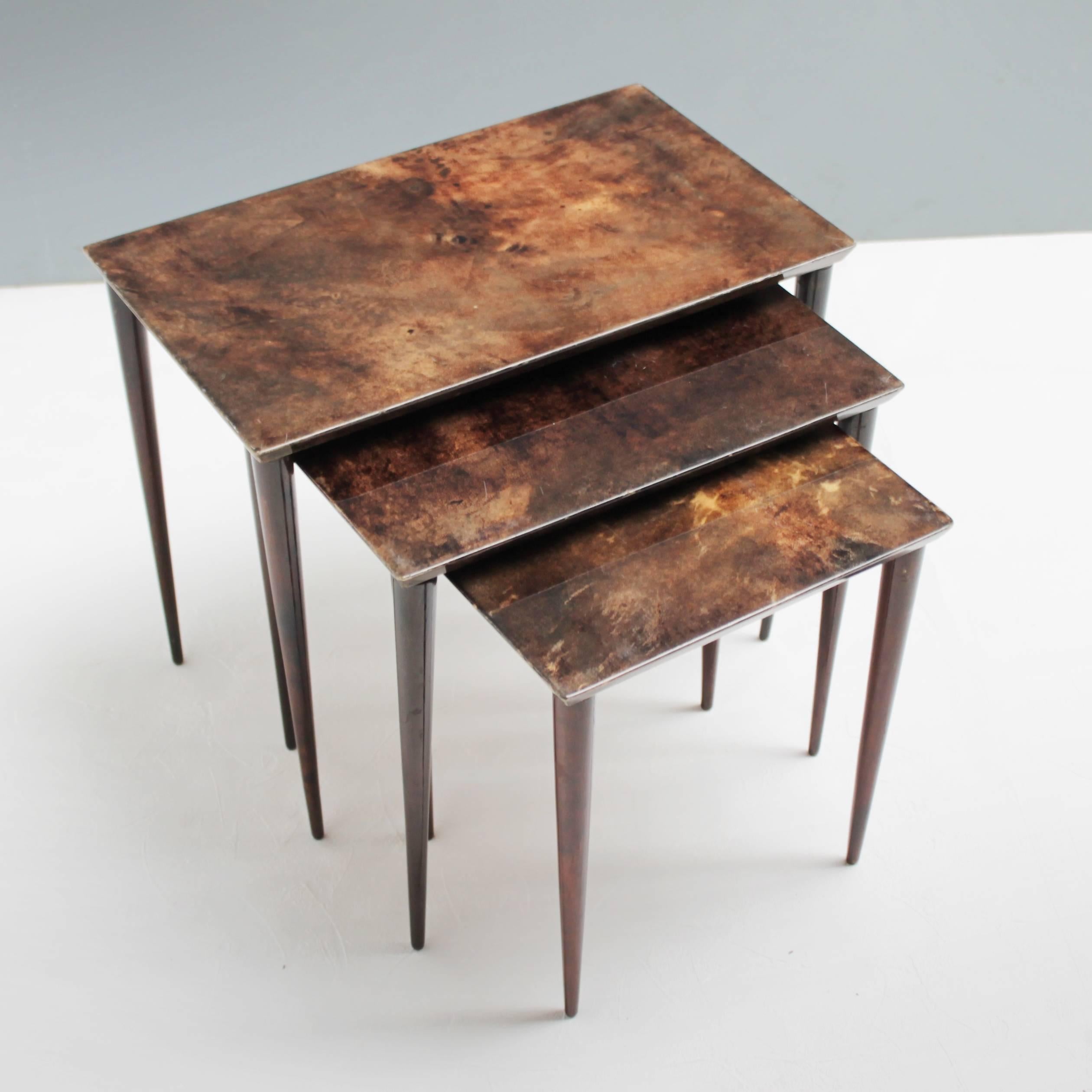 Mid-Century Modern Set of Three Aldo Tura Parchment Nesting Tables
