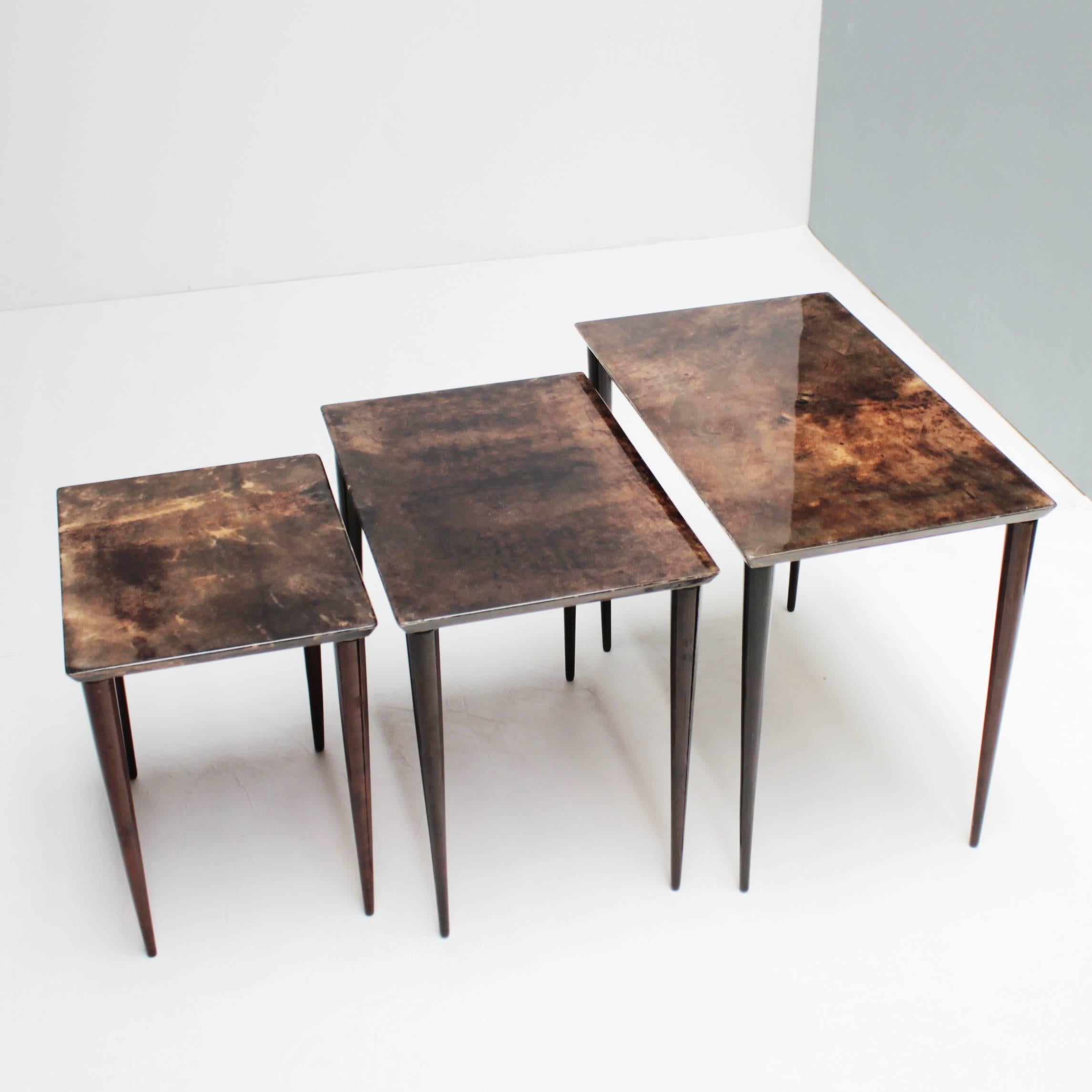 Italian Set of Three Aldo Tura Parchment Nesting Tables