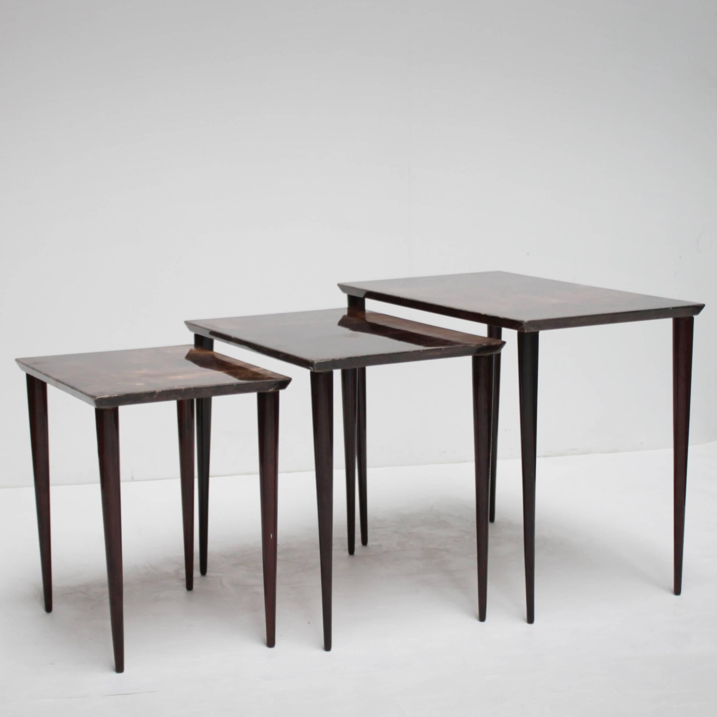 Mid-20th Century Set of Three Aldo Tura Parchment Nesting Tables