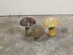Set of Three American Concrete Mushrooms with Distressed Appearance