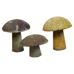 Vintage Set of Three American Concrete Mushrooms with Distressed Appearance
