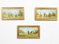 Set of Three American Golf Scene Oil Paintings, circa 1920