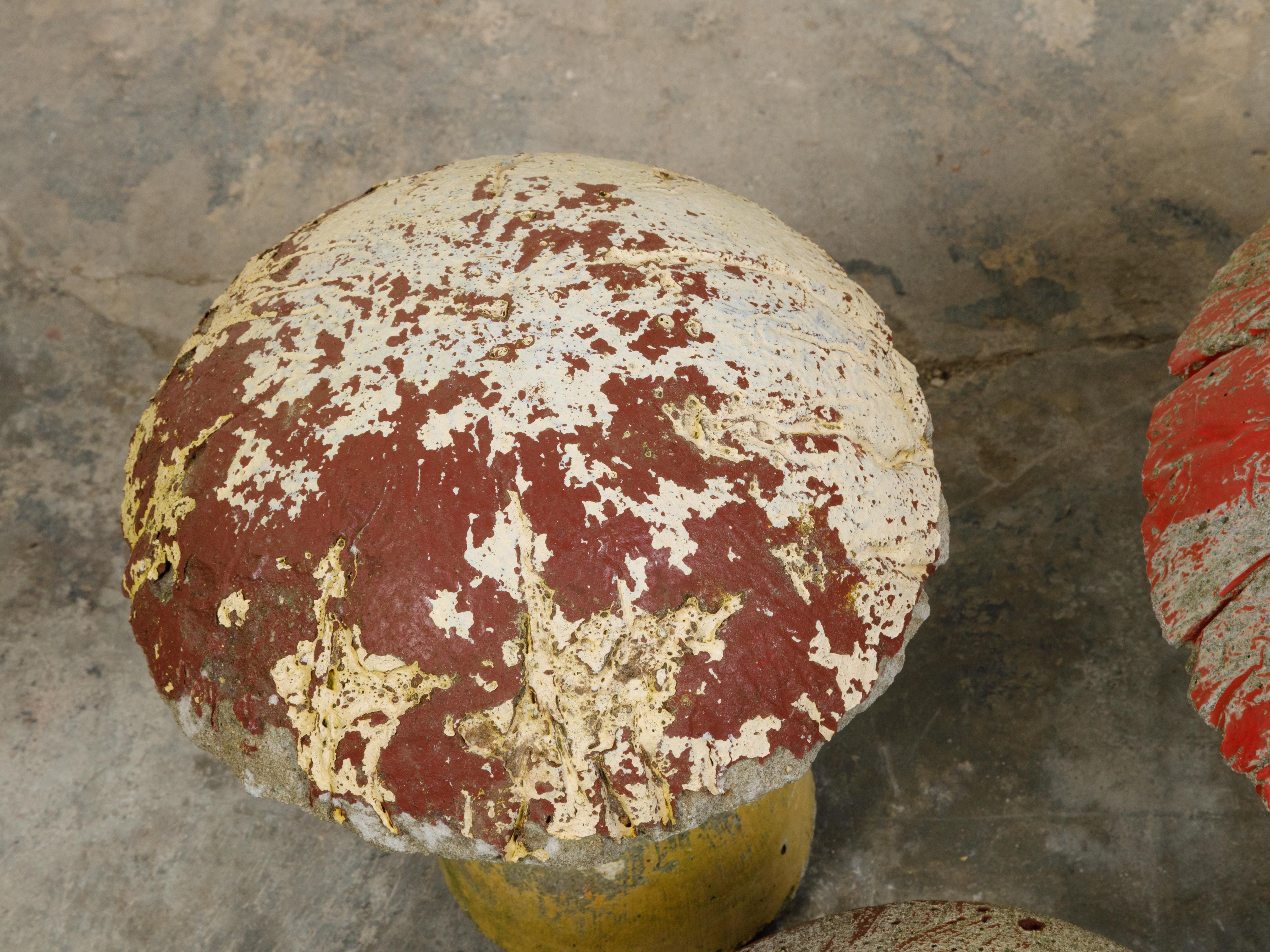 Rustic Set of Three American Midcentury Concrete Mushrooms with Weathered Appearance