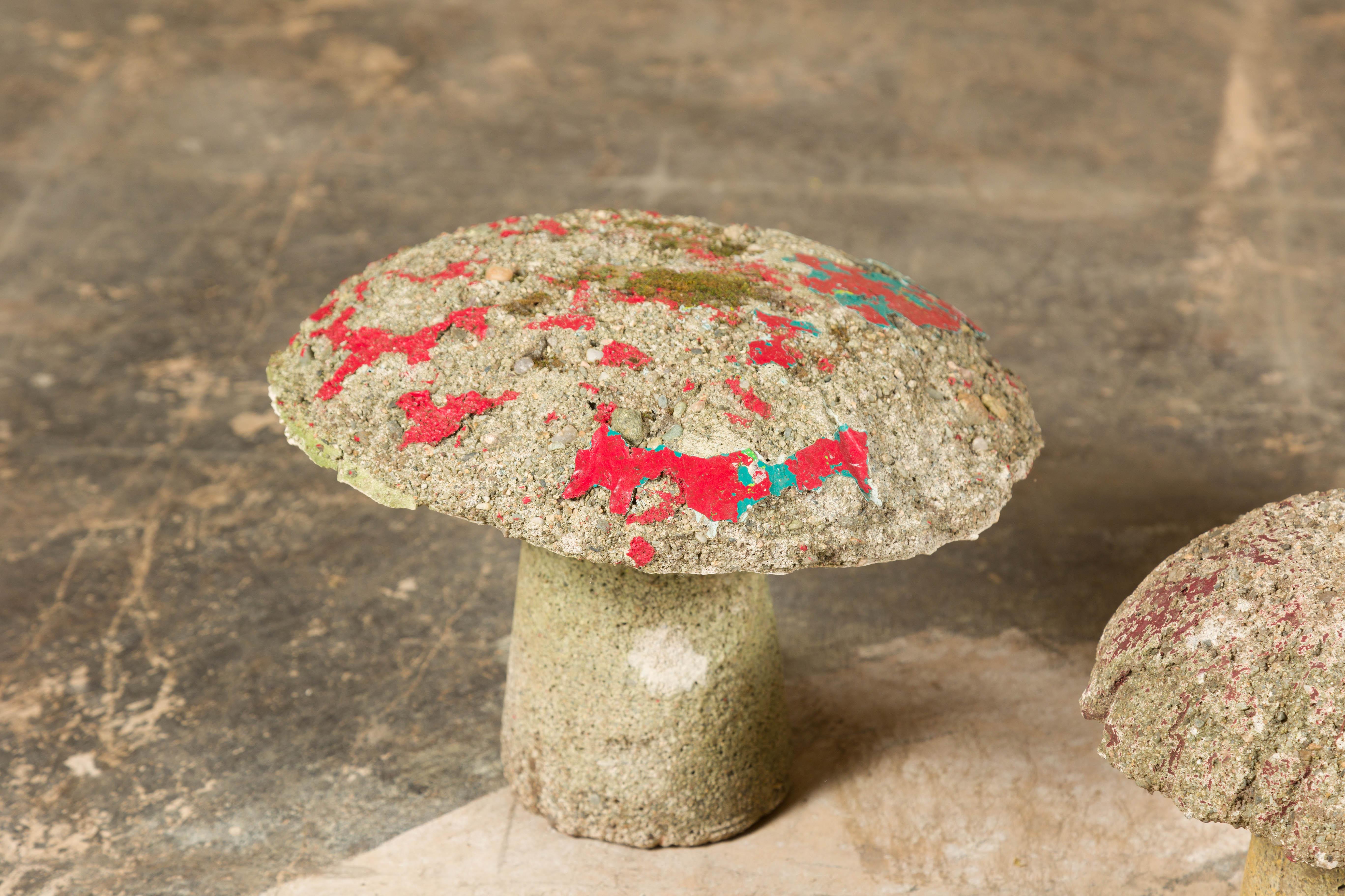 Set of Three American Midcentury Painted Concrete Mushroom Garden Ornaments For Sale 7