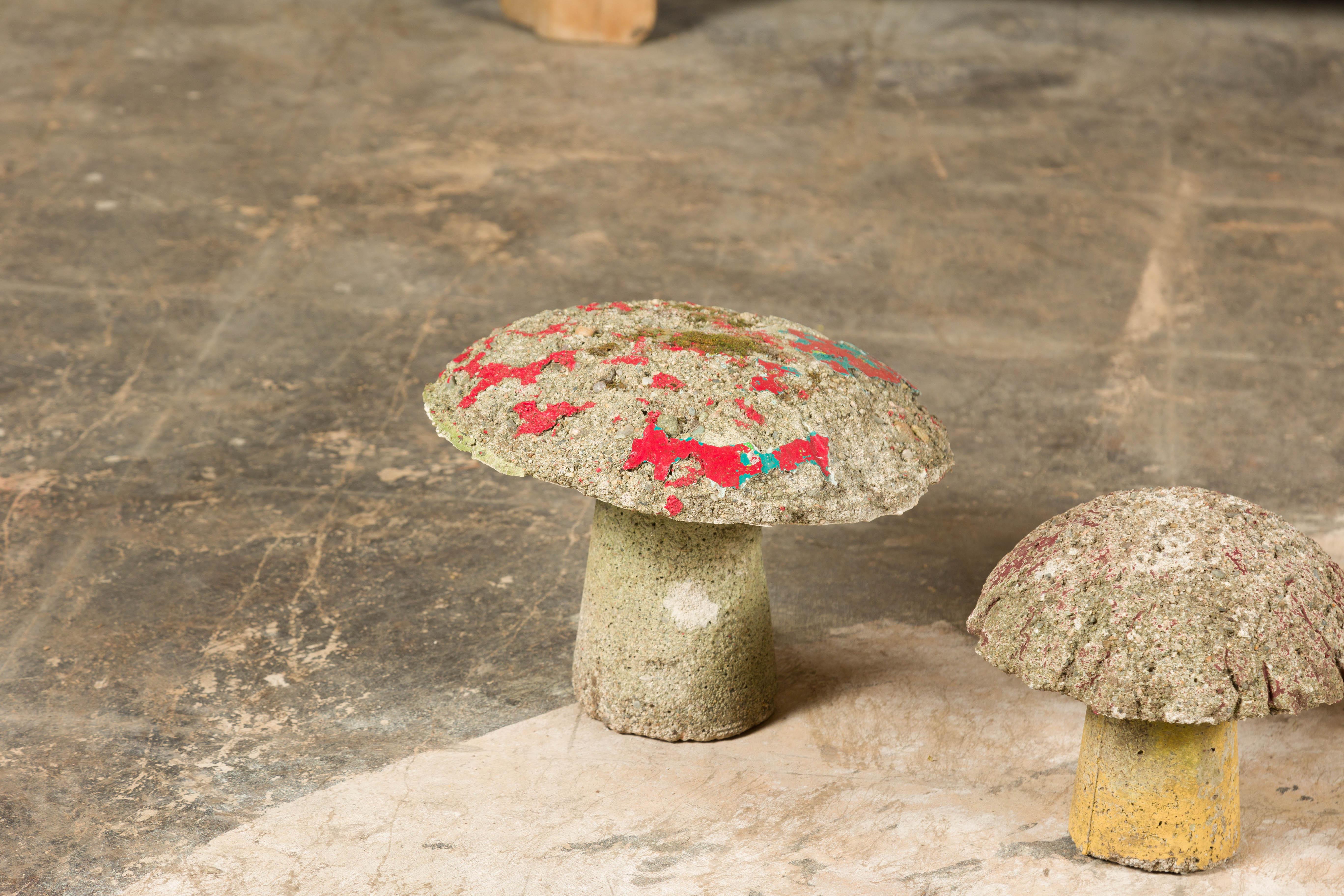 Set of Three American Midcentury Painted Concrete Mushroom Garden Ornaments For Sale 1