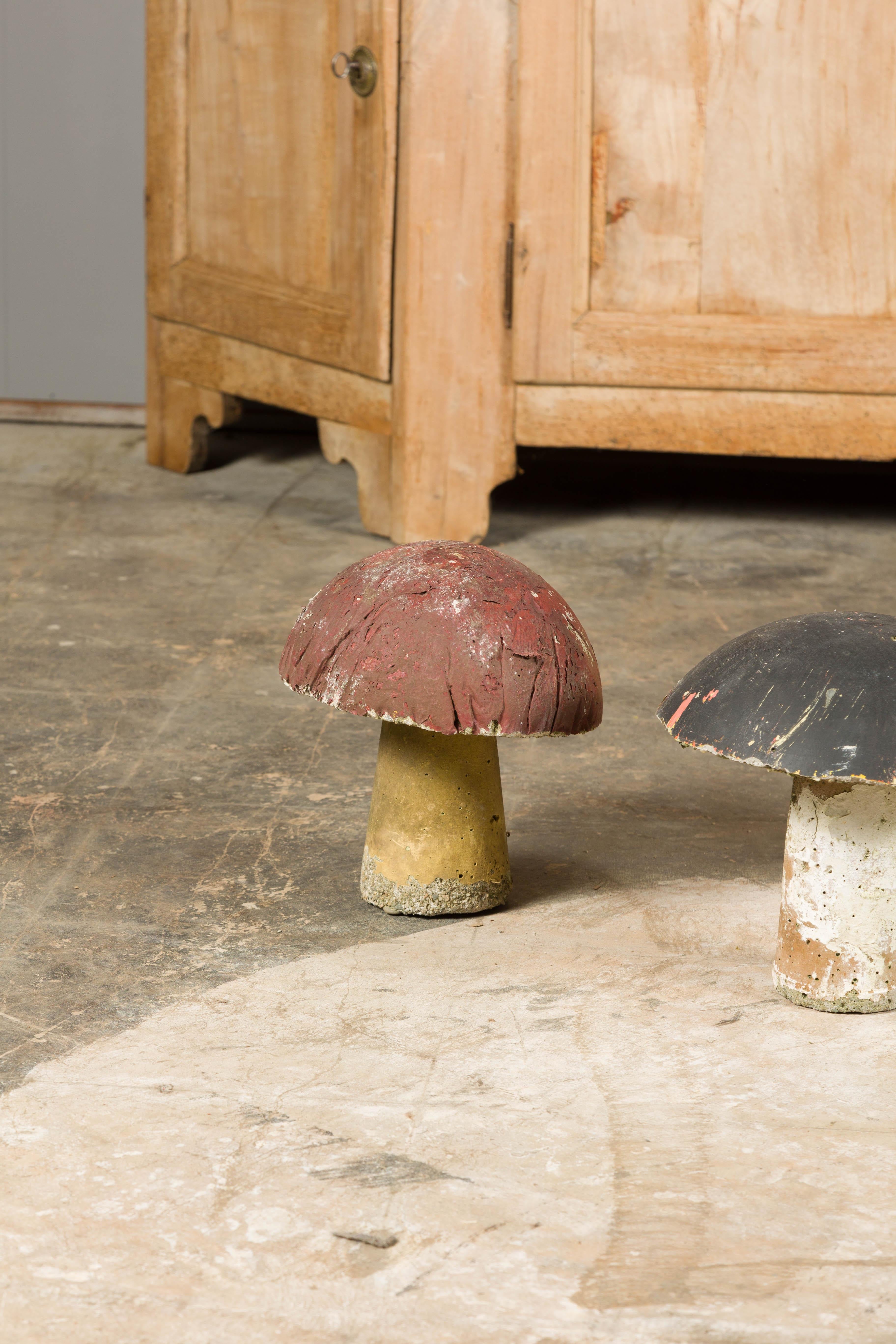 Set of Three American Midcentury Painted Concrete Mushroom Garden Ornaments For Sale 1
