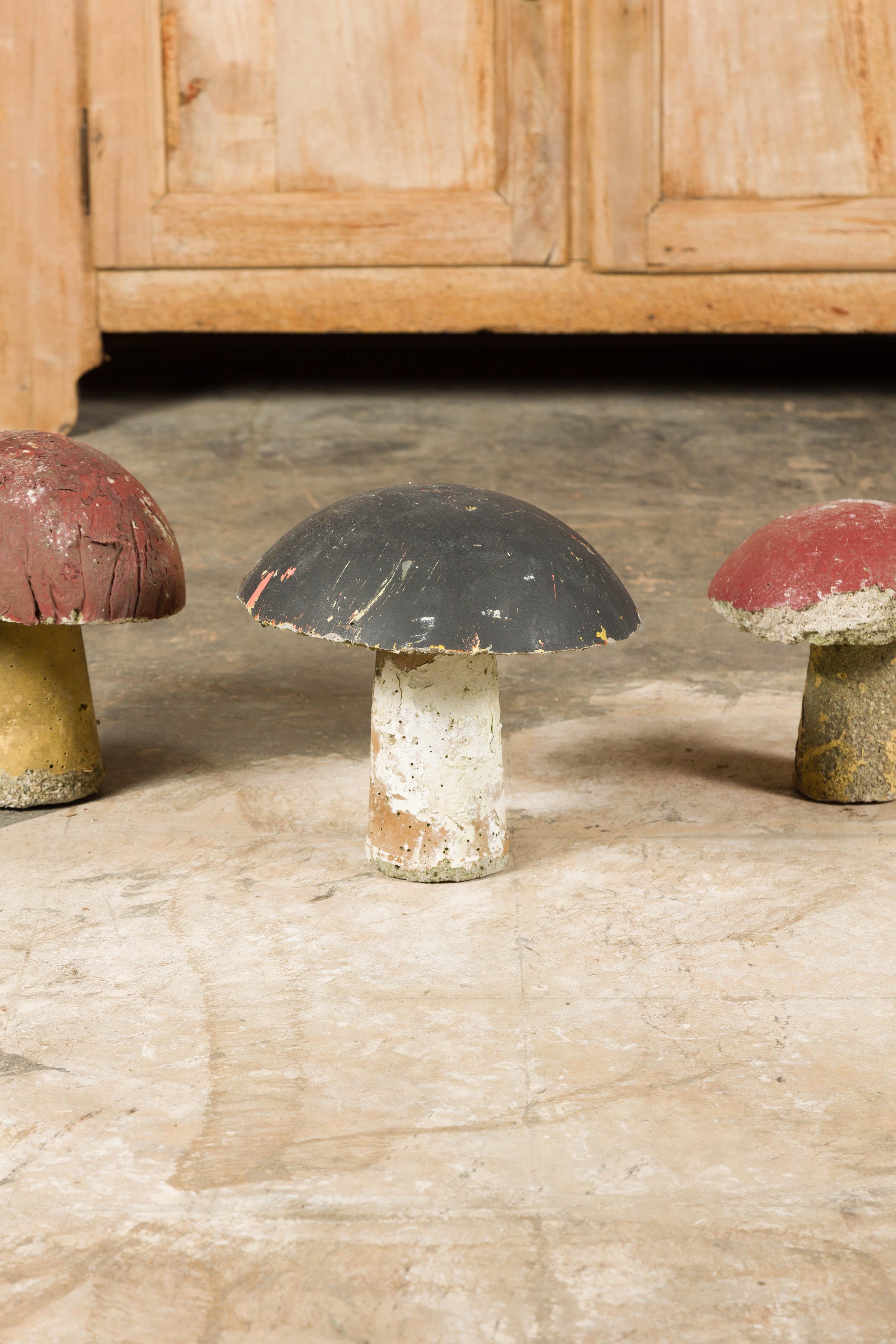 Set of Three American Midcentury Painted Concrete Mushroom Garden Ornaments For Sale 2
