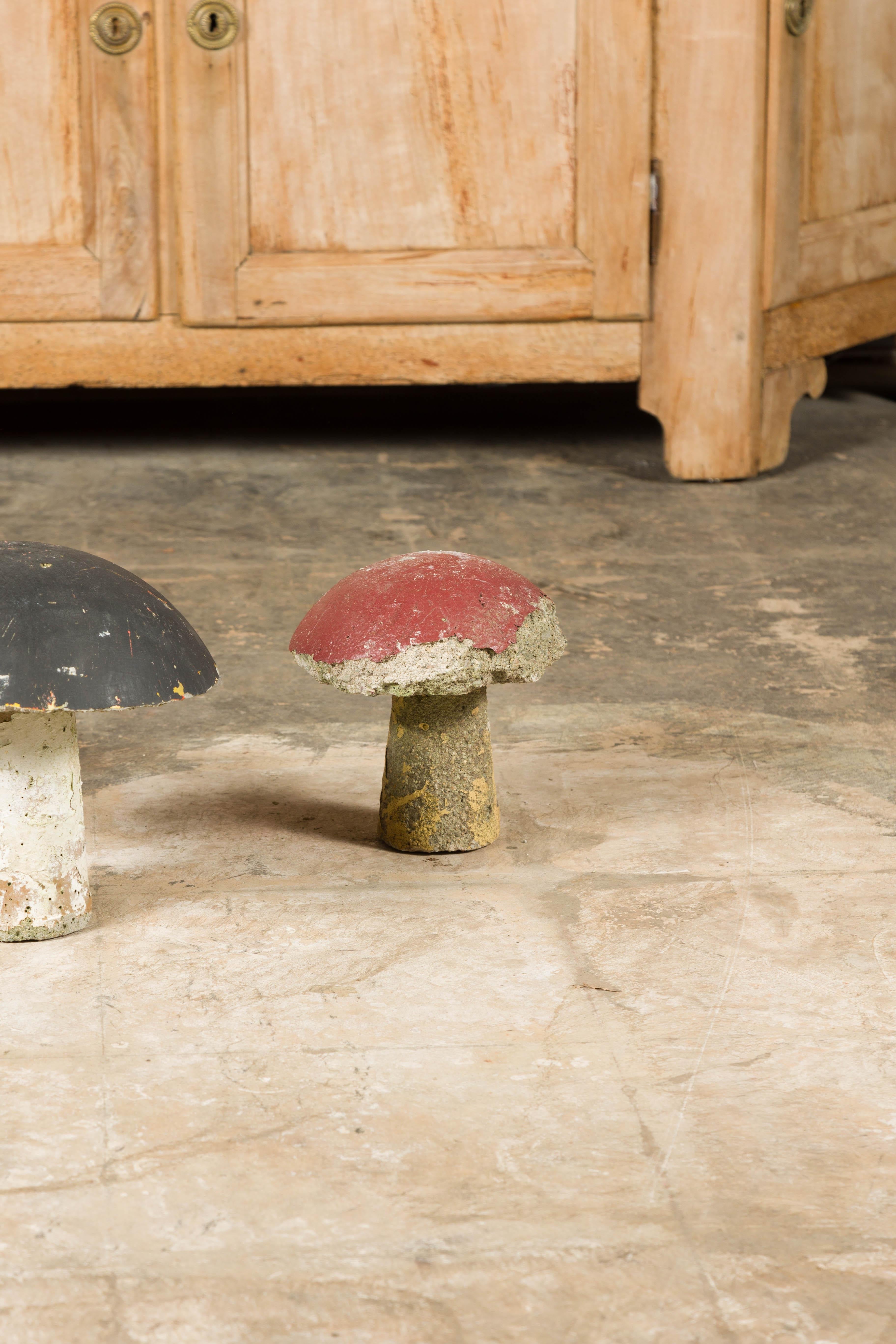 Set of Three American Midcentury Painted Concrete Mushroom Garden Ornaments For Sale 3