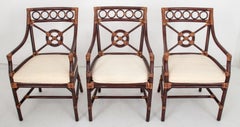 Set of Three Anglo Caribbean Style Rattan Armchairs