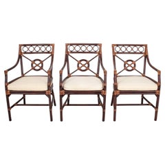 Set of Three Anglo Caribbean Style Rattan Armchairs