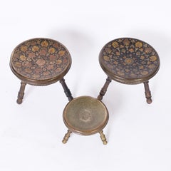 Set of Three Anglo Indian Brass Foot Stools