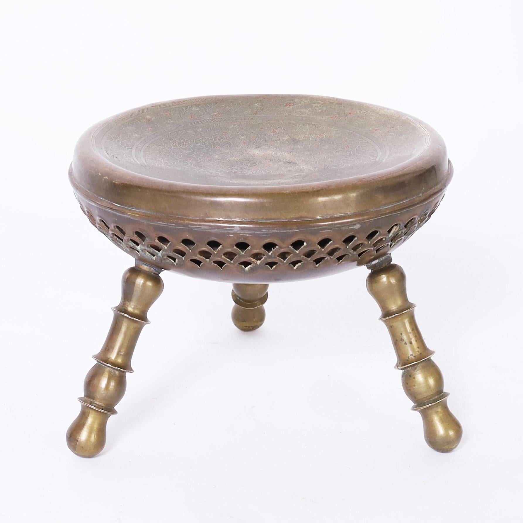 Set of Three Anglo Indian Brass Foot Stools For Sale 1