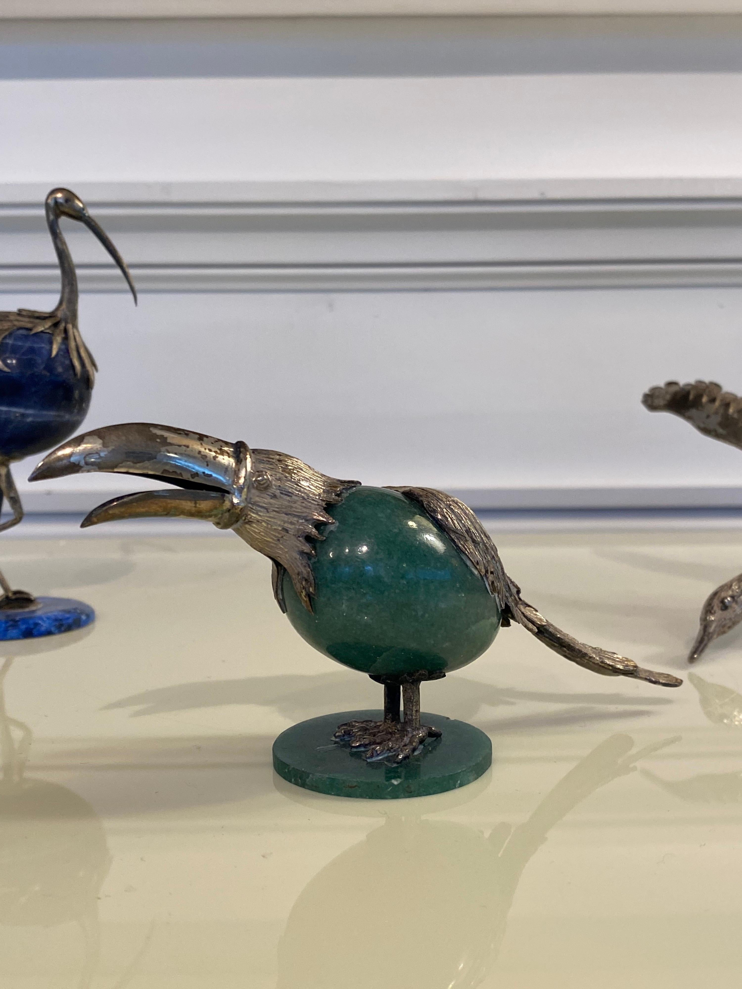Mid-Century Modern Set of Three Animals in Mineral and Silver