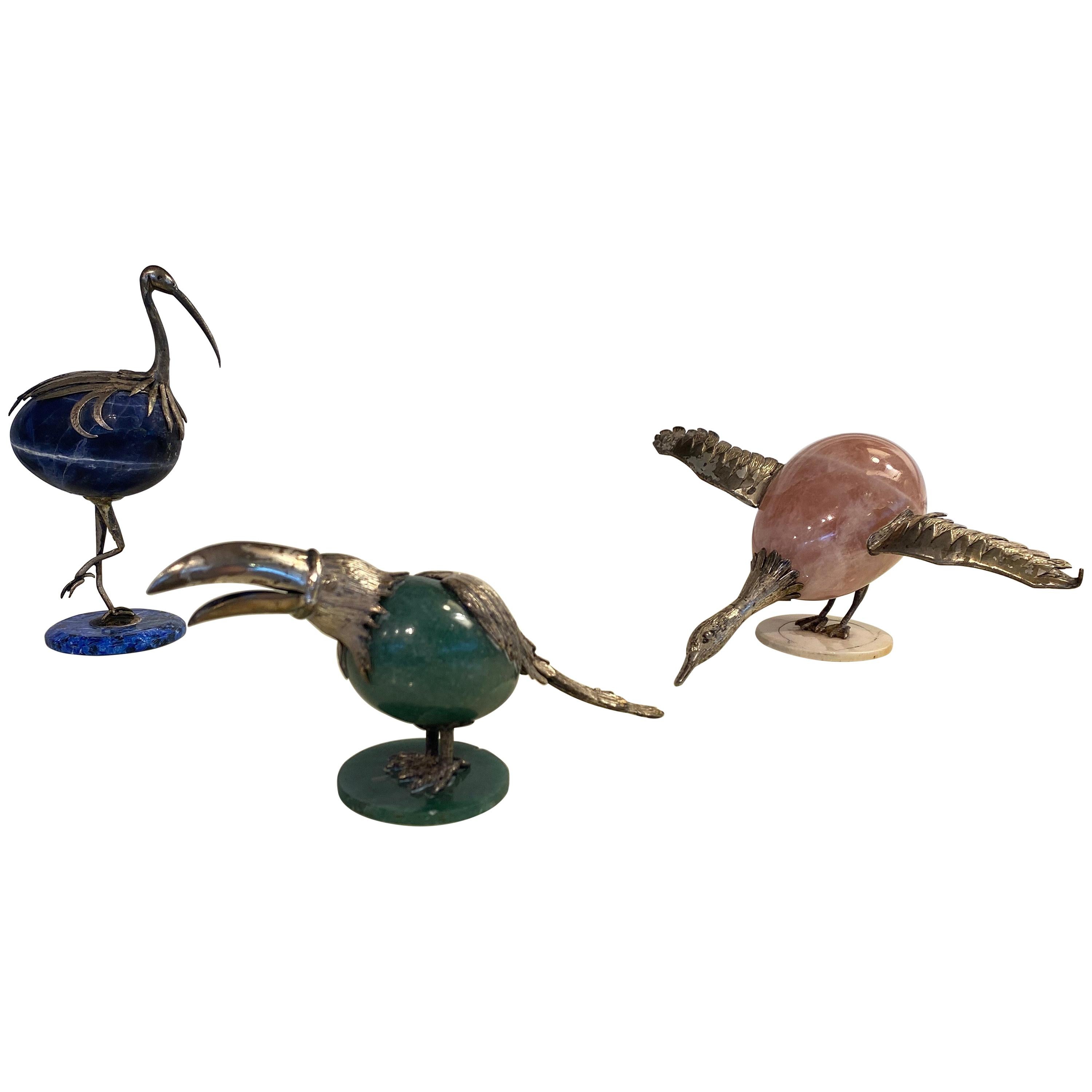 Set of Three Animals in Mineral and Silver