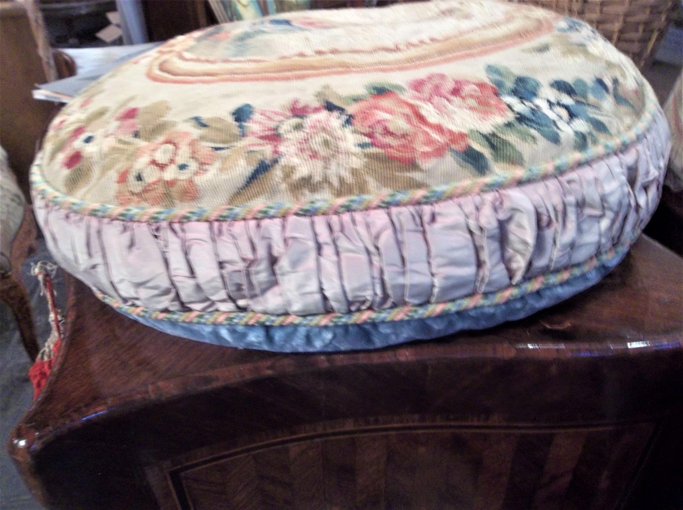 Set of Three Antique Aubusson or Beauvais Floral and Scenic Tapestry Pillows In Fair Condition In Nashville, TN