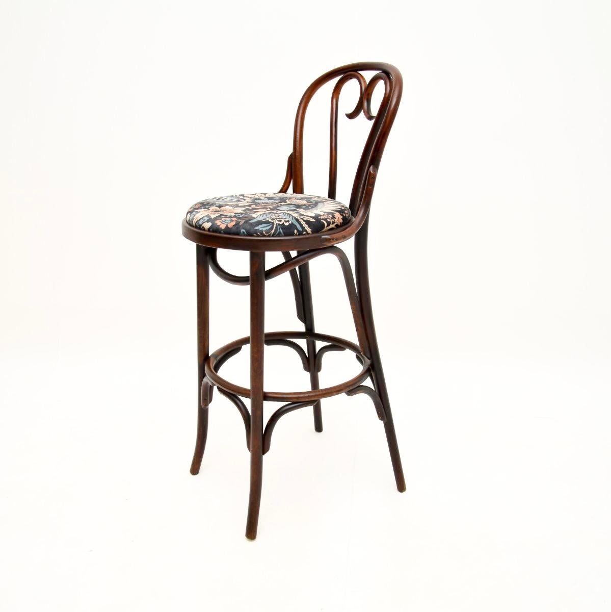 Fabric Set of Three Antique Bentwood Thonet Bar Stools