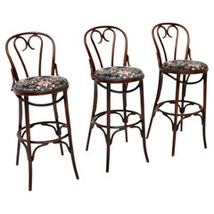 Set of Three Antique Bentwood Thonet Bar Stools
