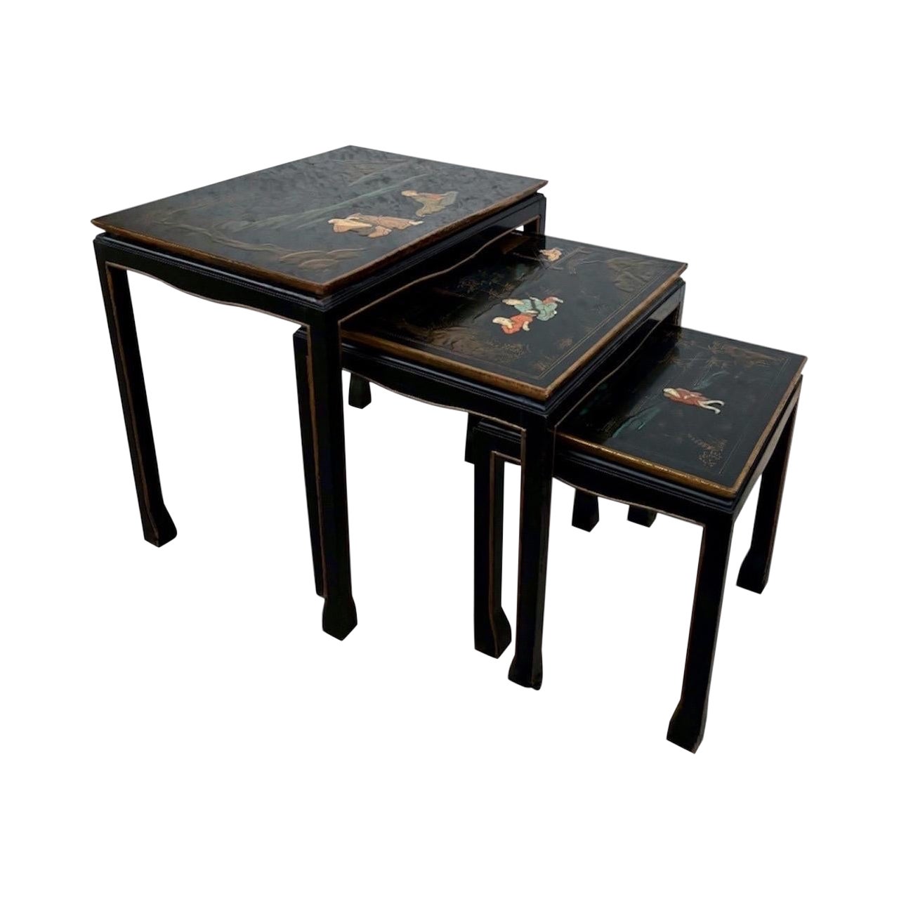 Set of Three Antique Chinese Lacquered Nesting Tables For Sale