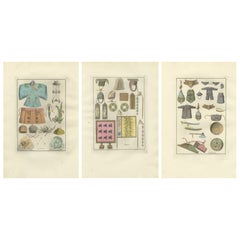 Set of Three Antique East Asian Costume & Arms Plates, Ferrario, 1815