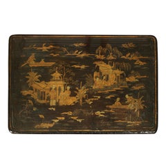 Set of Three Antique Ebonized Chinoiserie Nesting Tables