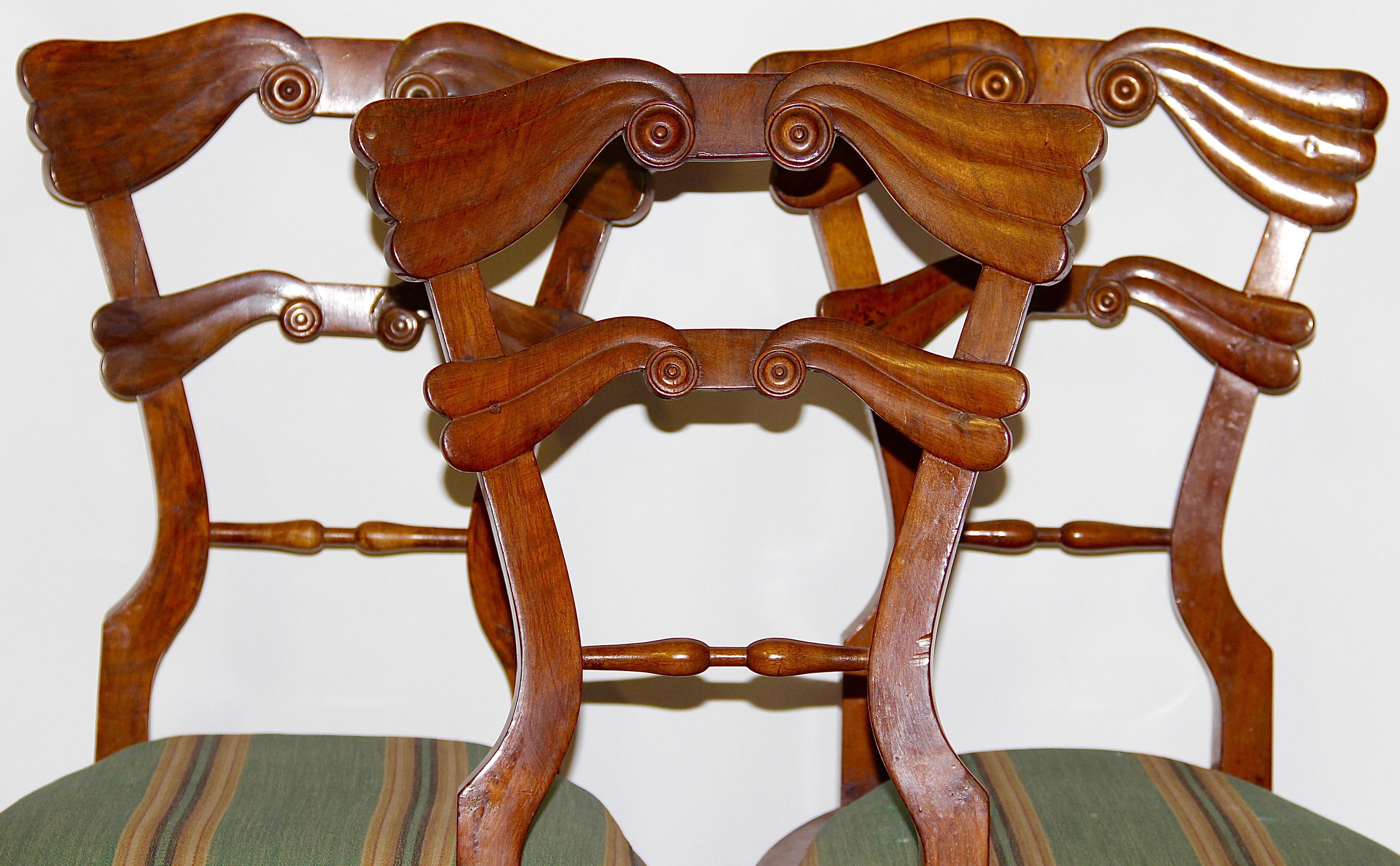 Set of three antique Empire side chairs, 19th century, Biedermeier.
