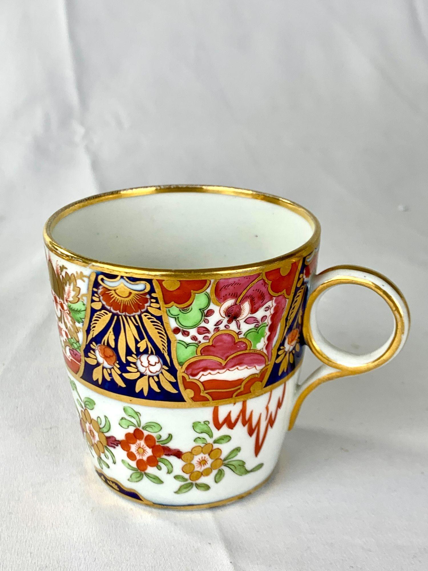 Set of Three Antique English Porcelain Cups & Saucers Rare Imari Colors C-1805 For Sale 7