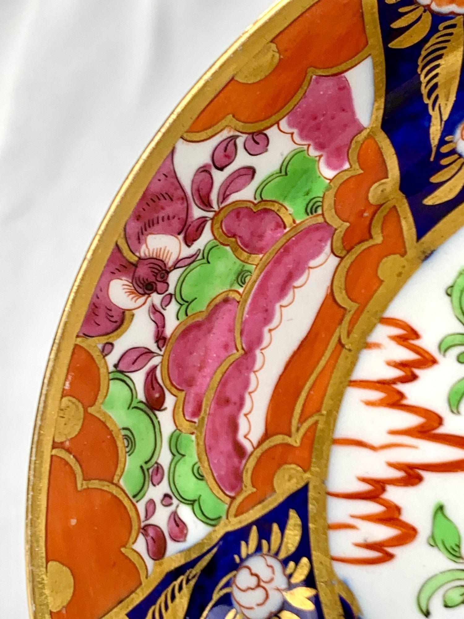 Hand-Painted Set of Three Antique English Porcelain Cups & Saucers Rare Imari Colors C-1805 For Sale