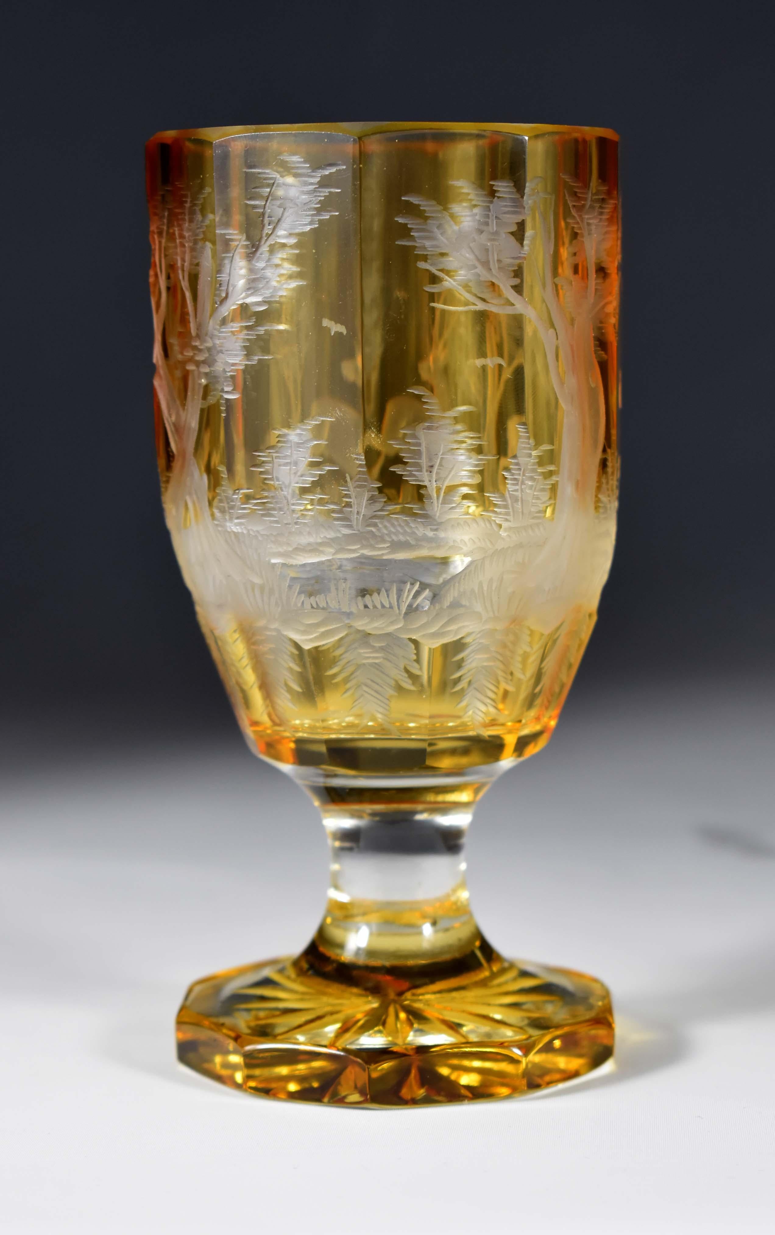 Set of three antique engraved goblets , Hunting motif 19-20 century - Bohemian g 4