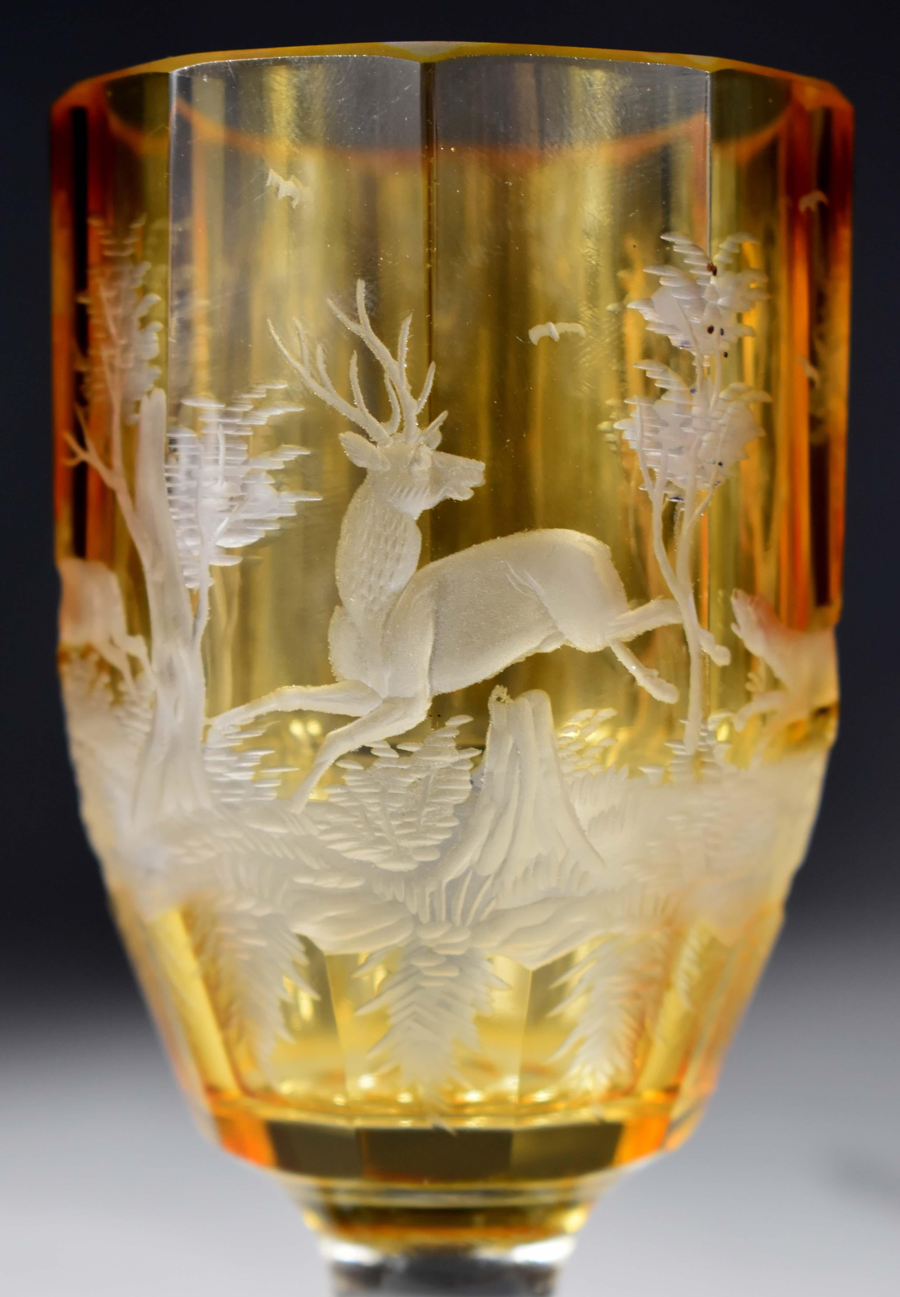 Set of three antique engraved goblets , Hunting motif 19-20 century - Bohemian g 6