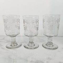 Set of Three Antique Etched Glasses with Floral Motifs, circa 1880