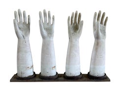 Set of Three Antique French 20th Century Stoneware Hand Mold for Gloves Forms